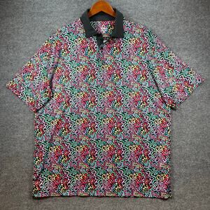 Deolax Polo Shirt Men's XXL Multicolor Squiggles Y2K Golf Stretch Casual